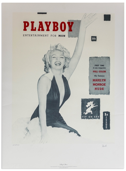 Hugh Hefner Signed Limited Edition Print of the First Issue of ''Playboy'' Featuring Marilyn Monroe -- Large Print Measures Over 26'' x 35''